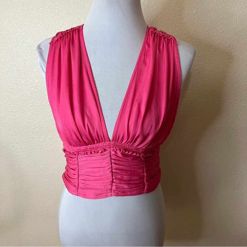 Free People FP Hot Pink Deep V-neck Satin Wrap Tie
Waist Crop Top Size XS